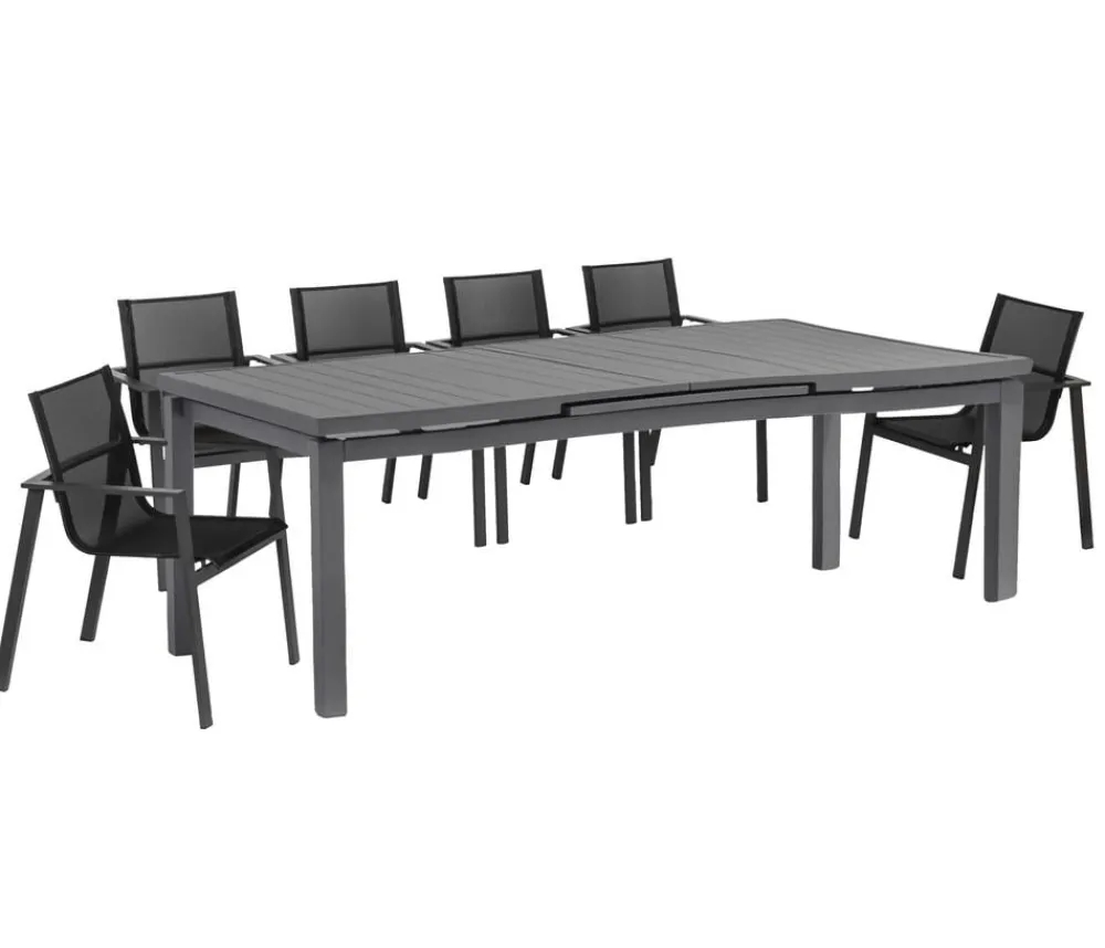 Acamp Esstisch-Gruppen|Gartenmöbel-Sets - Gartenmöbel-Set Ausziehtisch Chicago und Stapelstuhl Hollywood, 7-teilig