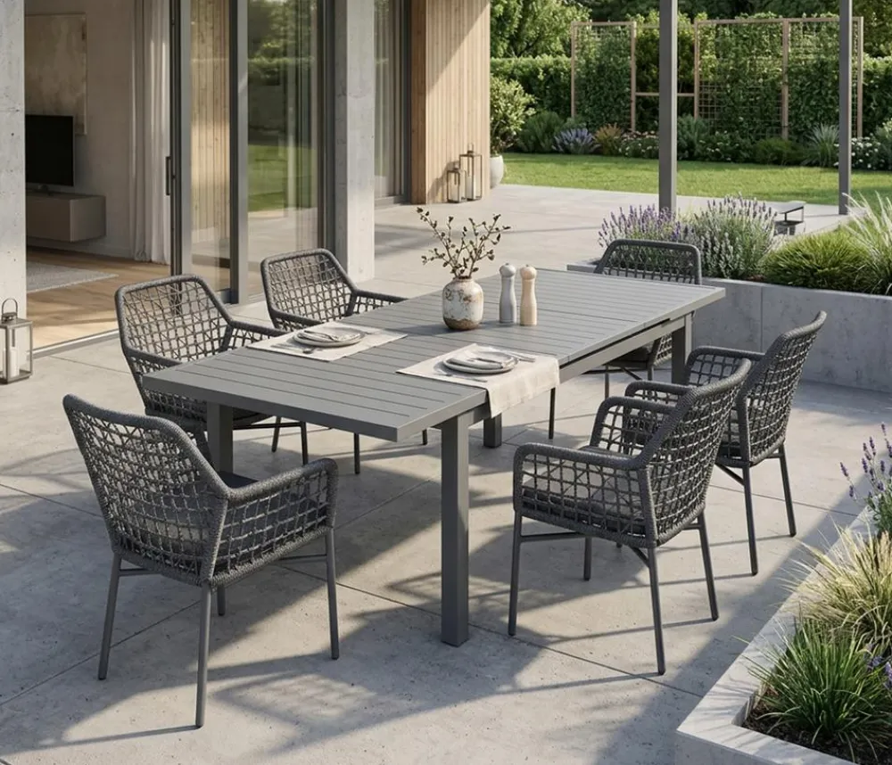 Acamp Gartenmöbel-Set Ausziehtisch Chicago und Stapelsessel Rom, 7-teilig Discount