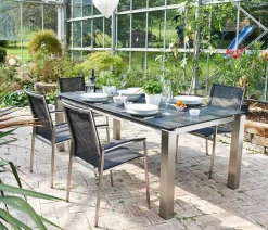 Acamp Esstisch-Gruppen|Gartenmöbel-Sets - Gartenmöbel-Set Keramiktisch Auris und Stapelstuhl Auris, 7-teilig