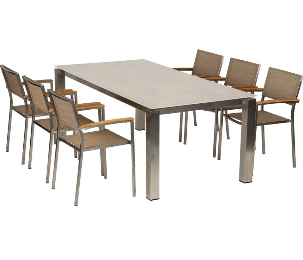 Acamp Esstisch-Gruppen|Gartenmöbel-Sets - Gartenmöbel-Set Keramiktisch Auris und Stapelstuhl Skye, 7-teilig