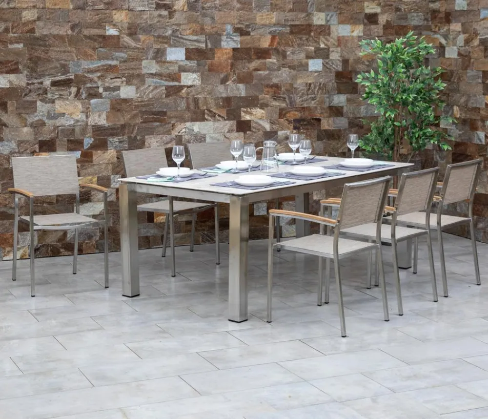 Acamp Esstisch-Gruppen|Gartenmöbel-Sets - Gartenmöbel-Set Keramiktisch Auris und Stapelstuhl Skye, 7-teilig