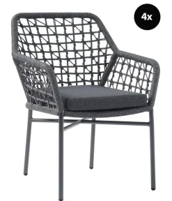 Acamp Gartenstühle Rattan|Stapelstühle - Stapelsessel Rom, 6er-Set Dunkelgrau