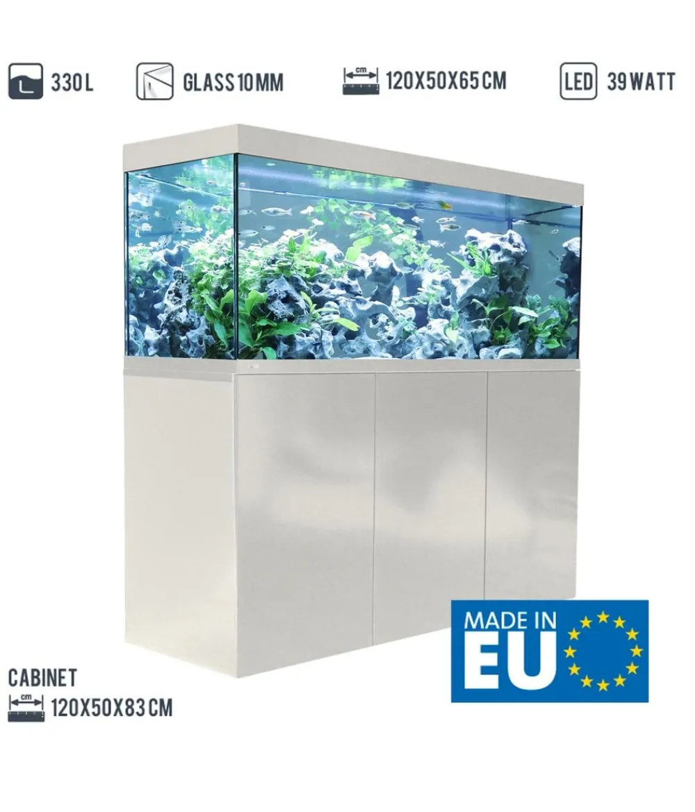 amtra Aquarium Komplettsets - Aquarium Kombination ALUX 330 LED, ca. B120/H148/T50 cm, 330 l Weiß