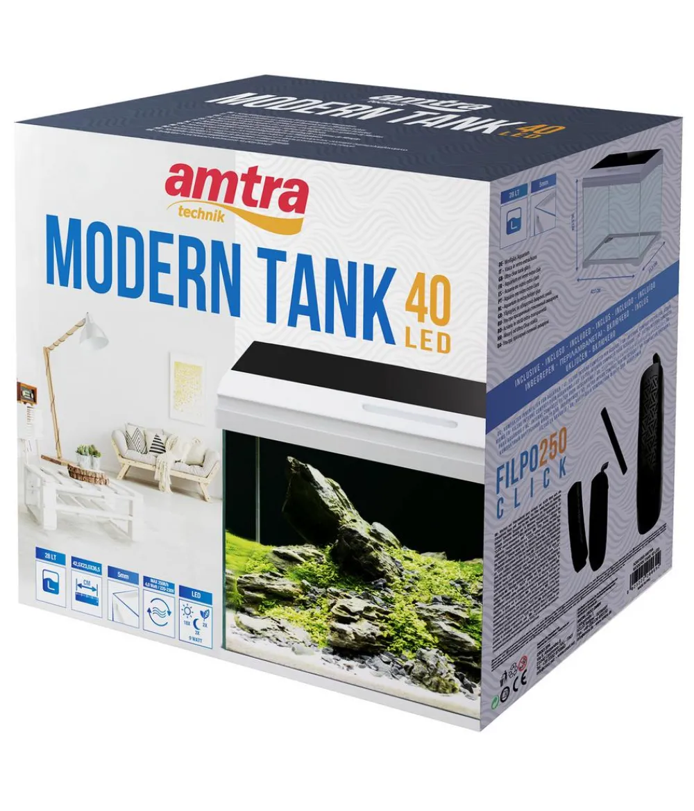 amtra Einsteiger Aquarien - Aquarium-Set Modern Tank 40 LED, 28 l, , ca. B42,5/H36,5/T23,5 cm Weiß