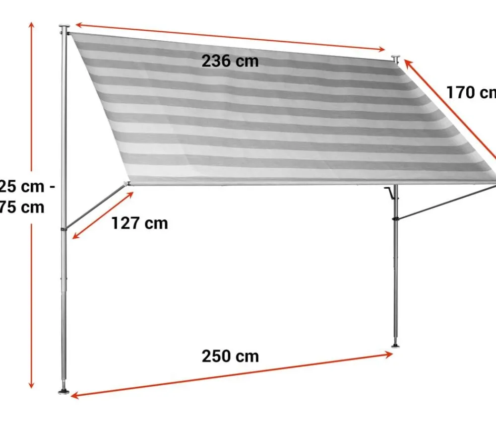 Angerer Klemmmarkise Premium, gestreift, ca. B250/H275/T170 cm Hellgrau