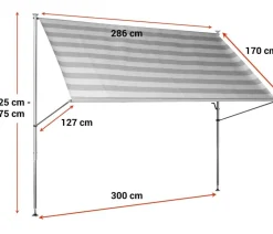 Angerer Klemmmarkise Premium, gestreift, ca. B300/H275/T170 cm Hellgrau