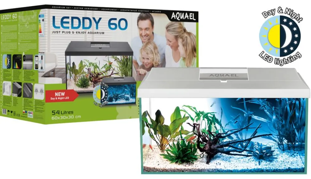 Aquael Einsteiger Aquarien - Aquarien-Set Leddy Day & Night 60 2.0, 54 l, ca. B60/H30/T30 cm Weiß