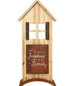 Badeko Mehr Gartendekoration|Gartenzwerge & Gartenfiguren - Holz-Ständer Irrenhaus, ca. H88 cm Braun