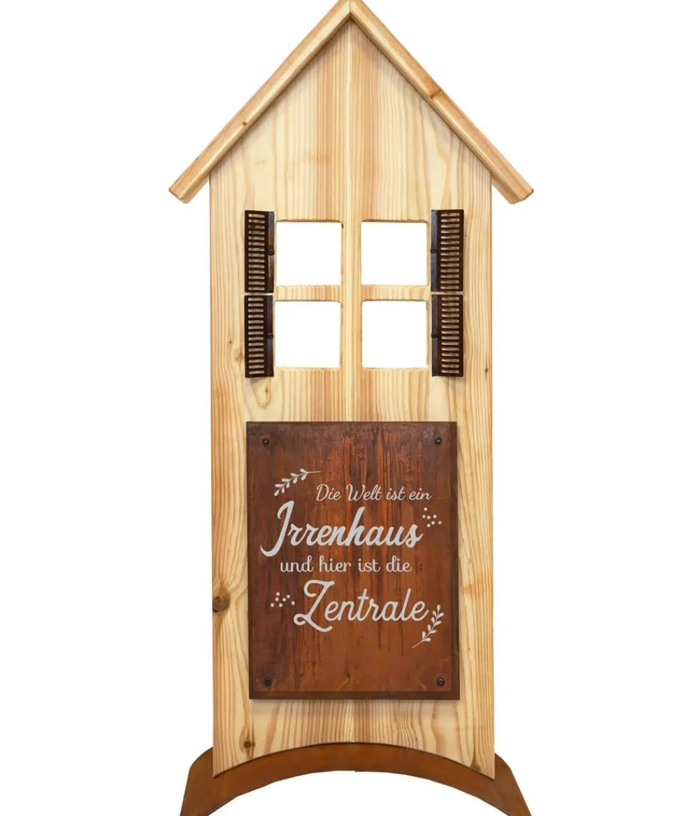 Badeko Mehr Gartendekoration|Gartenzwerge & Gartenfiguren - Holz-Ständer Irrenhaus, ca. H88 cm Braun