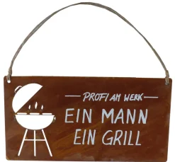 Badeko Dekoartikel|Mehr Gartendekoration - Metall-Tafel Ein Mann Ein Grill, B28/H30 cm Braun