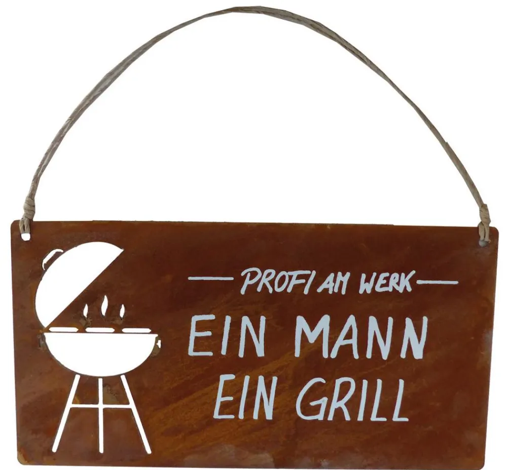 Badeko Dekoartikel|Mehr Gartendekoration - Metall-Tafel Ein Mann Ein Grill, B28/H30 cm Braun