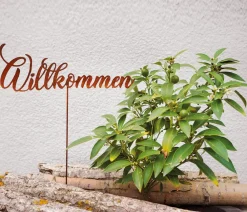 Badeko Mehr Gartendekoration|Gartenzwerge & Gartenfiguren - Metall-Topfstecker Willkommen, ca. H39,5 cm Braun