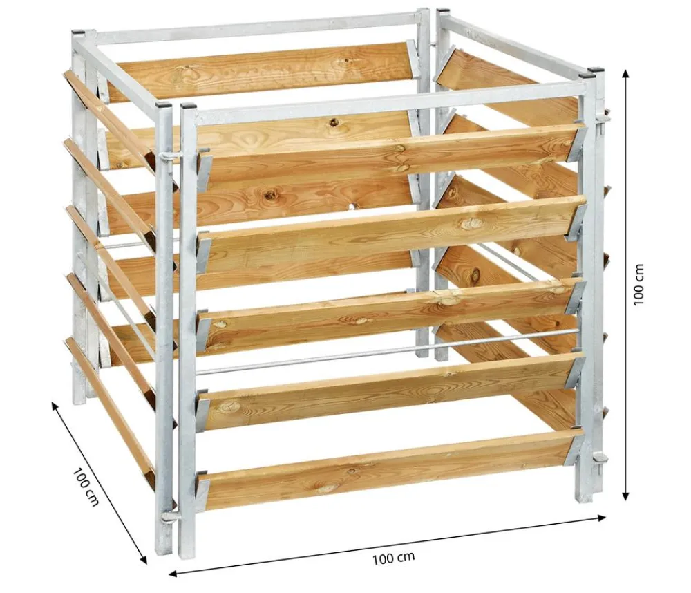 Bellissa Komposter & Abfallbehälter - Kompostersilo Metall/Holz, ca. B100/H100/T100 cm