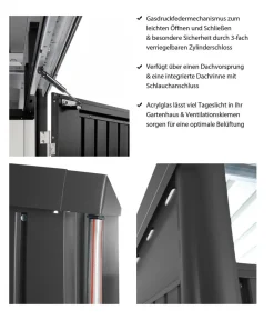 biohort Gartenhäuser & Gerätehäuser - Gerätehaus AvantGarde® A1, ca. B180/H250/T220 cm Dunkelgrau