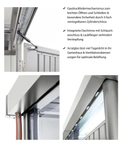 biohort Gerätehaus HighLine H3, ca. B275/H222/T235 cm Silber Clearance