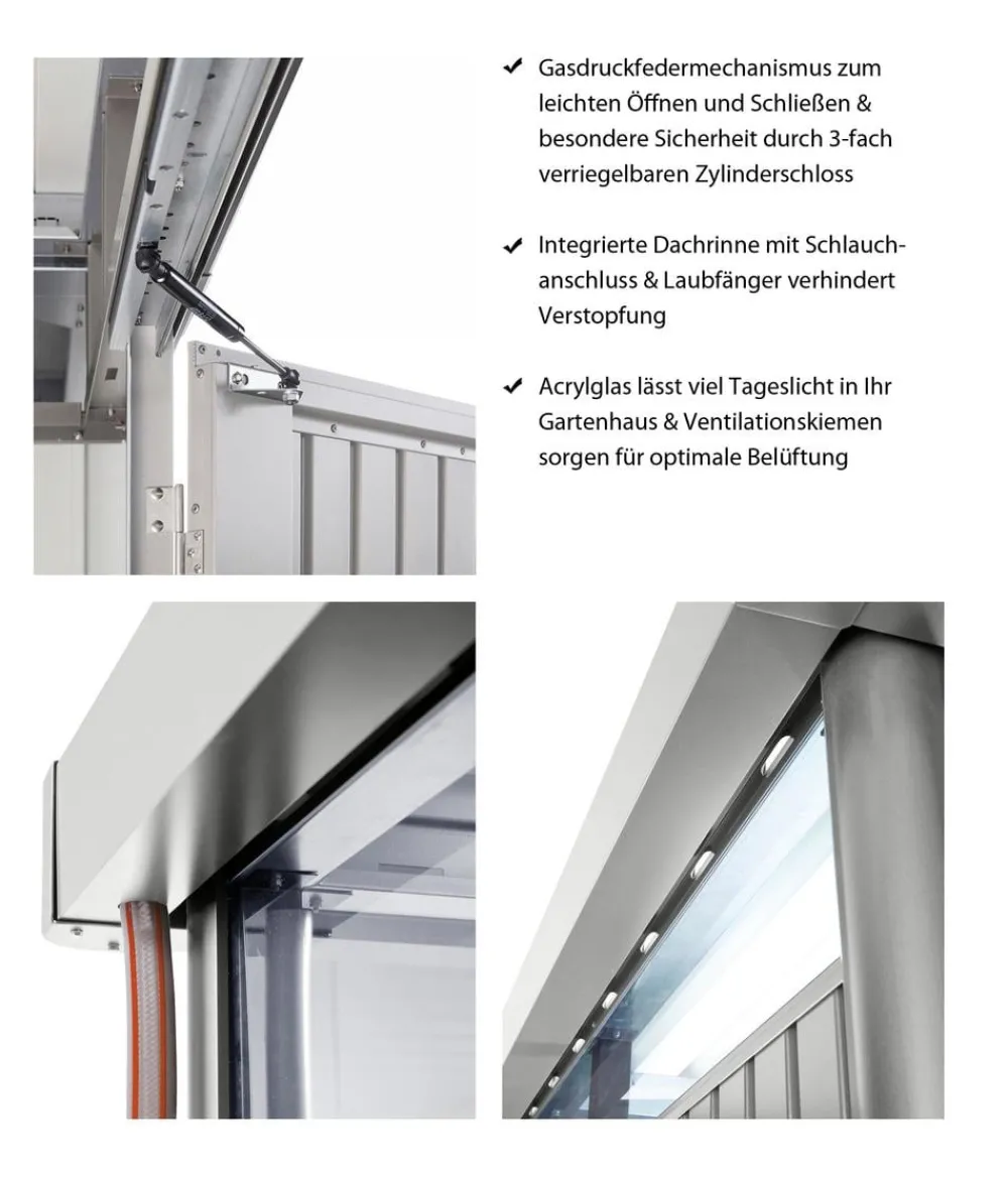 biohort Gartenhäuser & Gerätehäuser - Gerätehaus HighLine H3, ca. B275/H222/T235 cm Silber