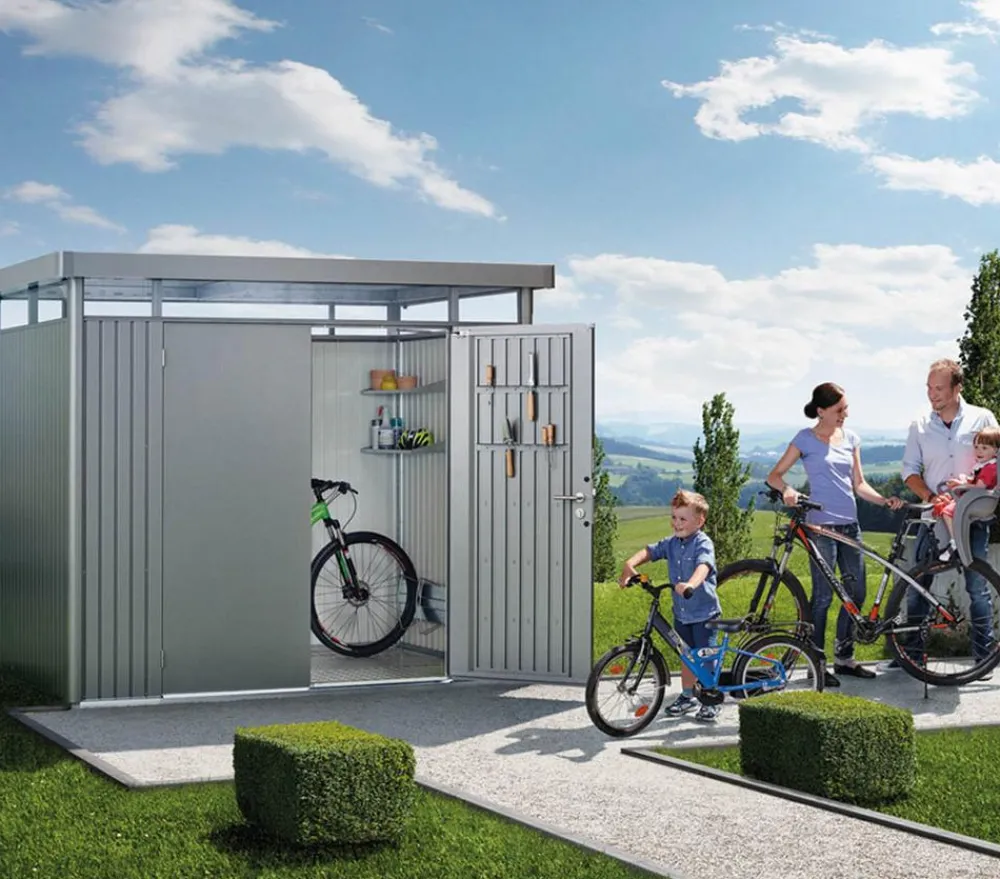 biohort Gartenhäuser & Gerätehäuser - Gerätehaus HighLine H2, ca. B275/H222/T195 cm Silber