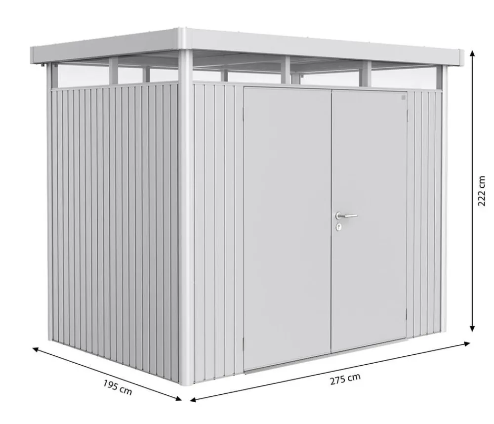 biohort Gartenhäuser & Gerätehäuser - Gerätehaus HighLine H2, ca. B275/H222/T195 cm Silber