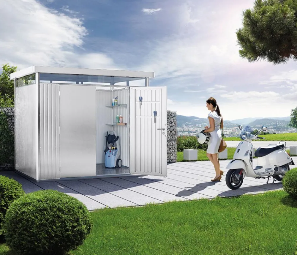 biohort Gartenhäuser & Gerätehäuser - Gerätehaus HighLine H2, ca. B275/H222/T195 cm Silber
