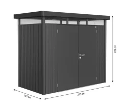 biohort Gartenhäuser & Gerätehäuser - Gerätehaus HighLine H4, ca. B275/H222/T275 cm Silber