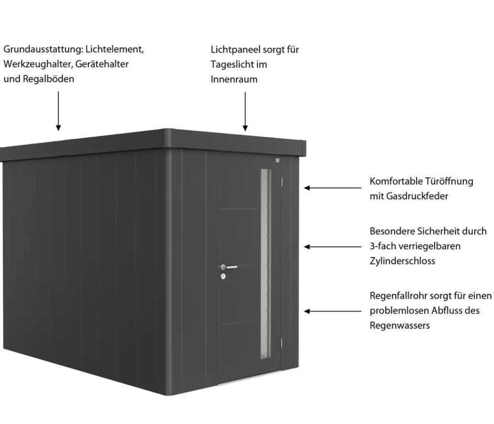 biohort Gerätehaus Neo 3A, ca. B180/H222/T292 cm Dunkelgrau New