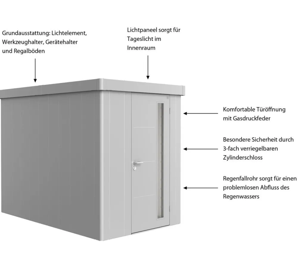 biohort Gartenhäuser & Gerätehäuser - Gerätehaus Neo 3A, ca. B180/H222/T292 cm Silber
