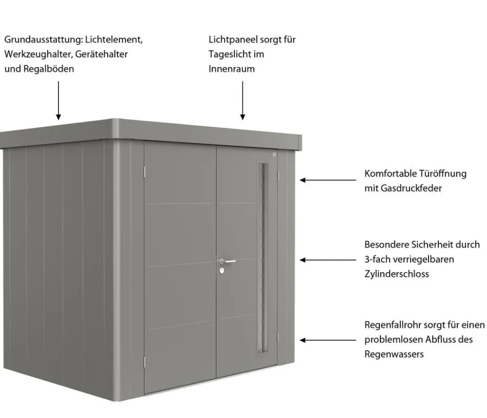 biohort Gerätehaus Neo 1B, ca. B236/H222/T180 cm Quarzgrau Best