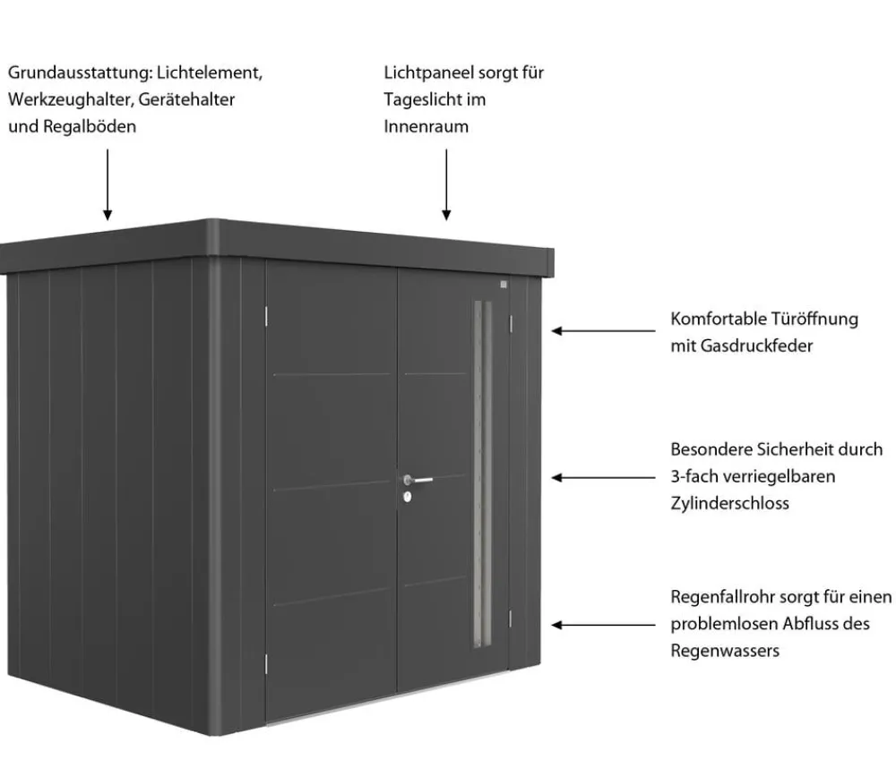 biohort Gartenhäuser & Gerätehäuser - Gerätehaus Neo 1B, ca. B236/H222/T180 cm Dunkelgrau