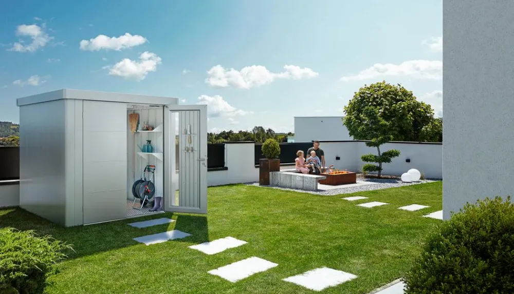 biohort Gartenhäuser & Gerätehäuser - Gerätehaus Neo 2B, ca. B236/H222/T236 cm Silber