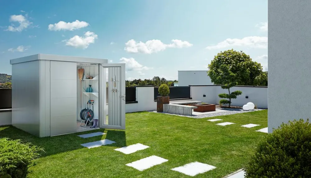 biohort Gartenhäuser & Gerätehäuser - Gerätehaus Neo 2B, ca. B236/H222/T236 cm Silber