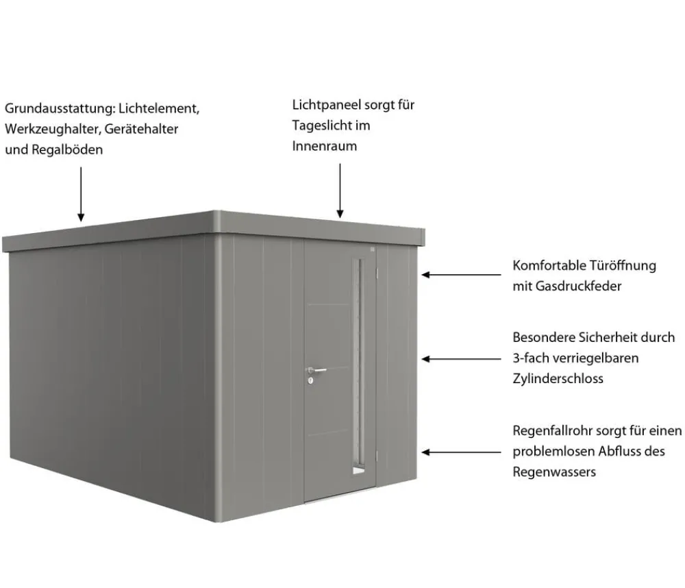 biohort Gerätehaus Neo 4B, ca. B236/H222/T348 cm Quarzgrau