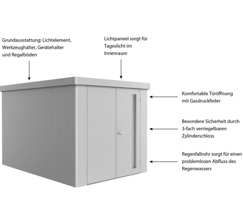biohort Gartenhäuser & Gerätehäuser - Gerätehaus Neo 4B, ca. B236/H222/T348 cm Silber