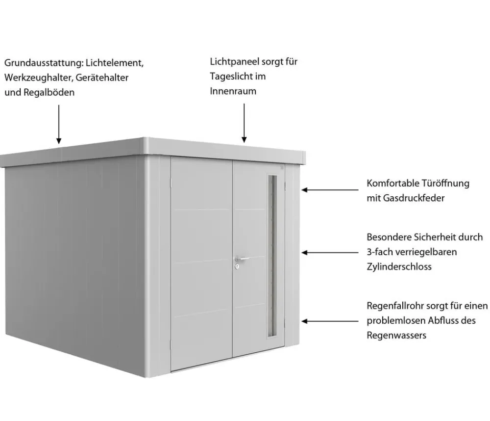 biohort Gerätehaus Neo 3B, ca. B236/H222/T292 cm Silber Best