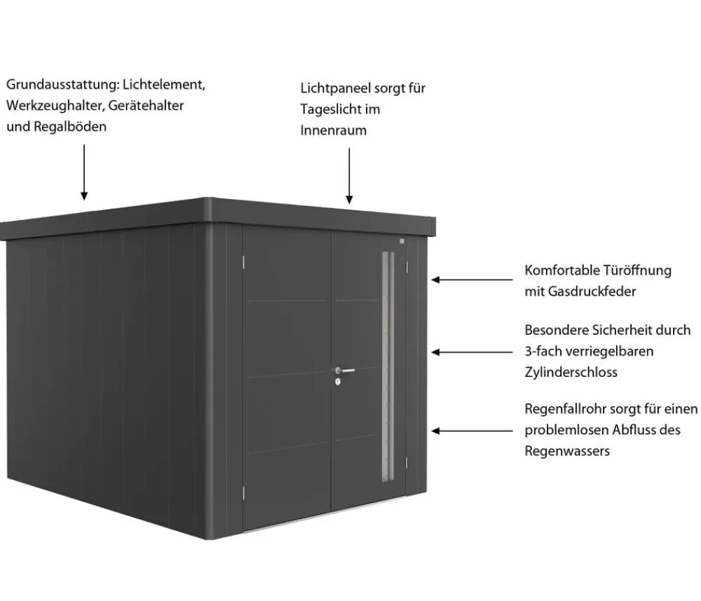 biohort Gartenhäuser & Gerätehäuser - Gerätehaus Neo 3B, ca. B236/H222/T292 cm Dunkelgrau