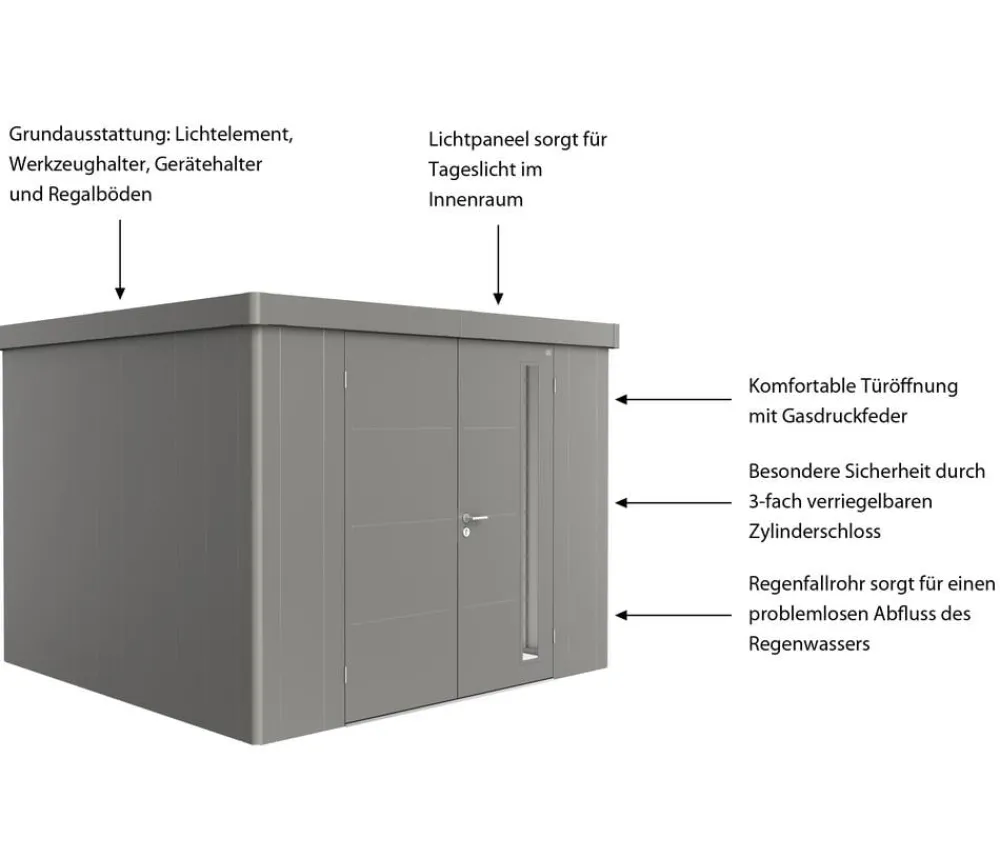 biohort Gartenhäuser & Gerätehäuser - Gerätehaus Neo 1C, ca. B292/H222/T180 cm Silber