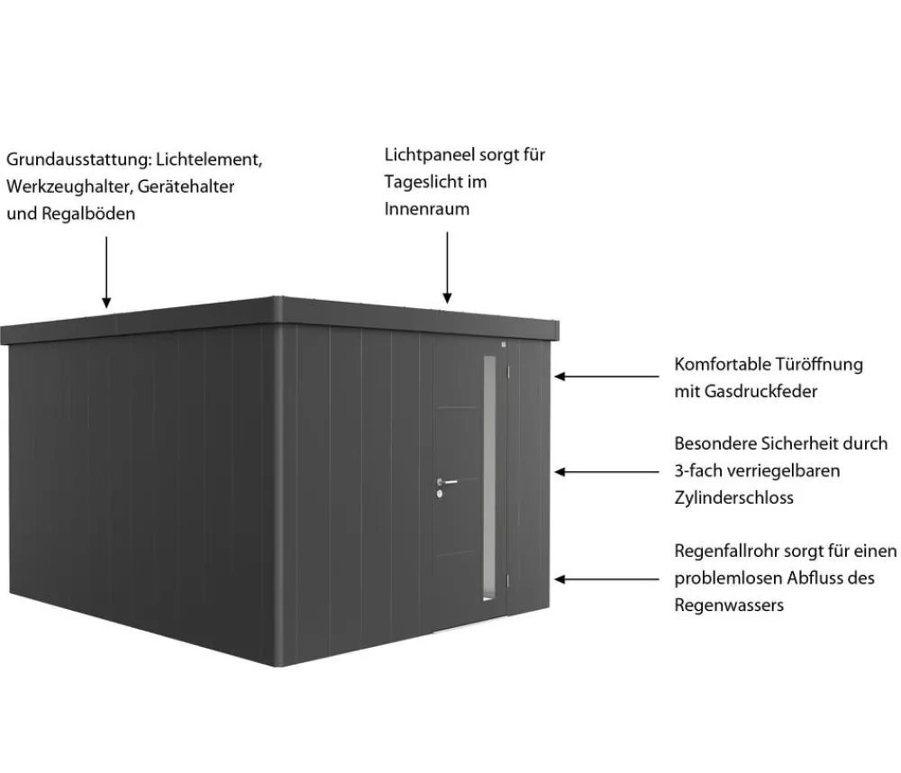 biohort Gartenhäuser & Gerätehäuser - Gerätehaus Neo 4C, ca. B292/H222/T348 cm Dunkelgrau