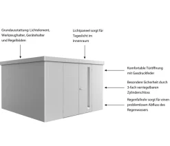 biohort Gerätehaus Neo 4D, ca. B348/H222/T348 cm Silber Clearance