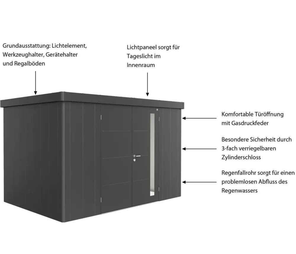 biohort Gerätehaus Neo 2D, ca. B348/H222/T236 cm Dunkelgrau