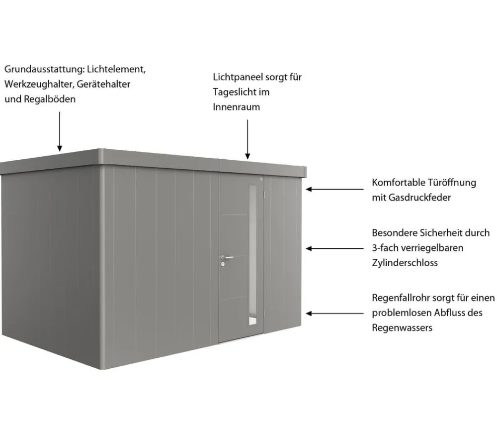 biohort Gerätehaus Neo 2D, ca. B348/H222/T236 cm Quarzgrau Clearance