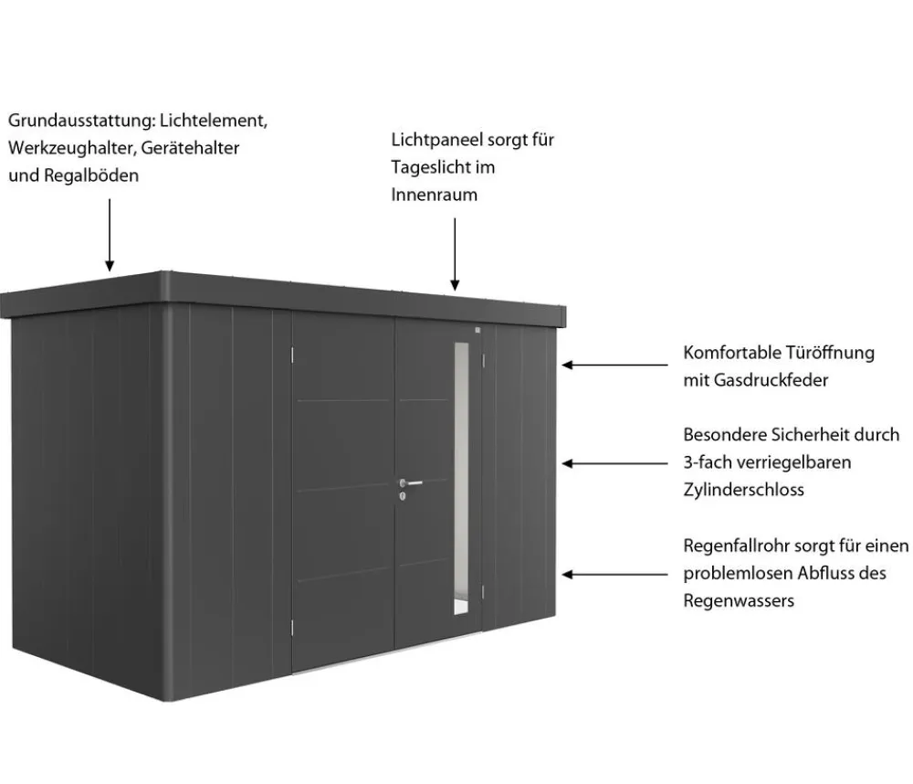 biohort Gartenhäuser & Gerätehäuser - Gerätehaus Neo 4D, ca. B348/H222/T348 cm Silber