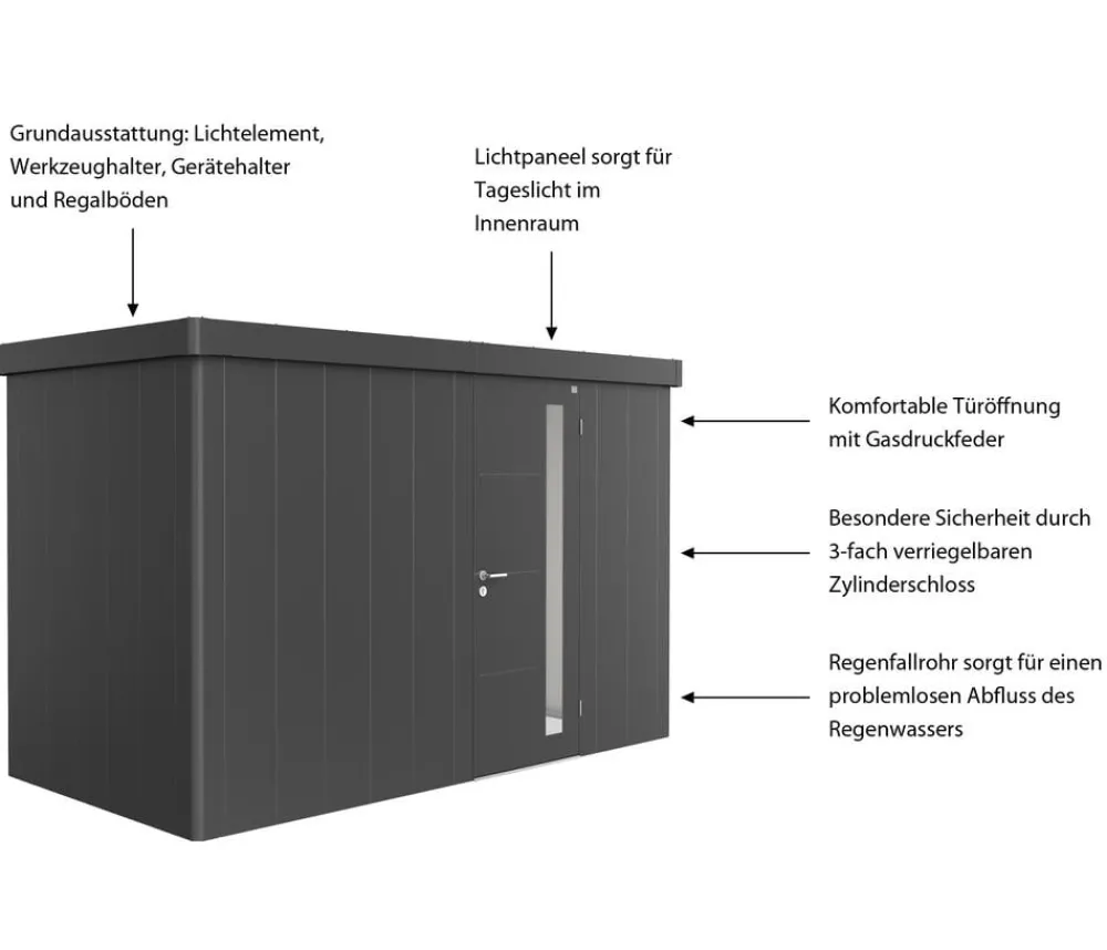 biohort Gerätehaus Neo 1D, ca. B348/H222/T180 cm Dunkelgrau Discount