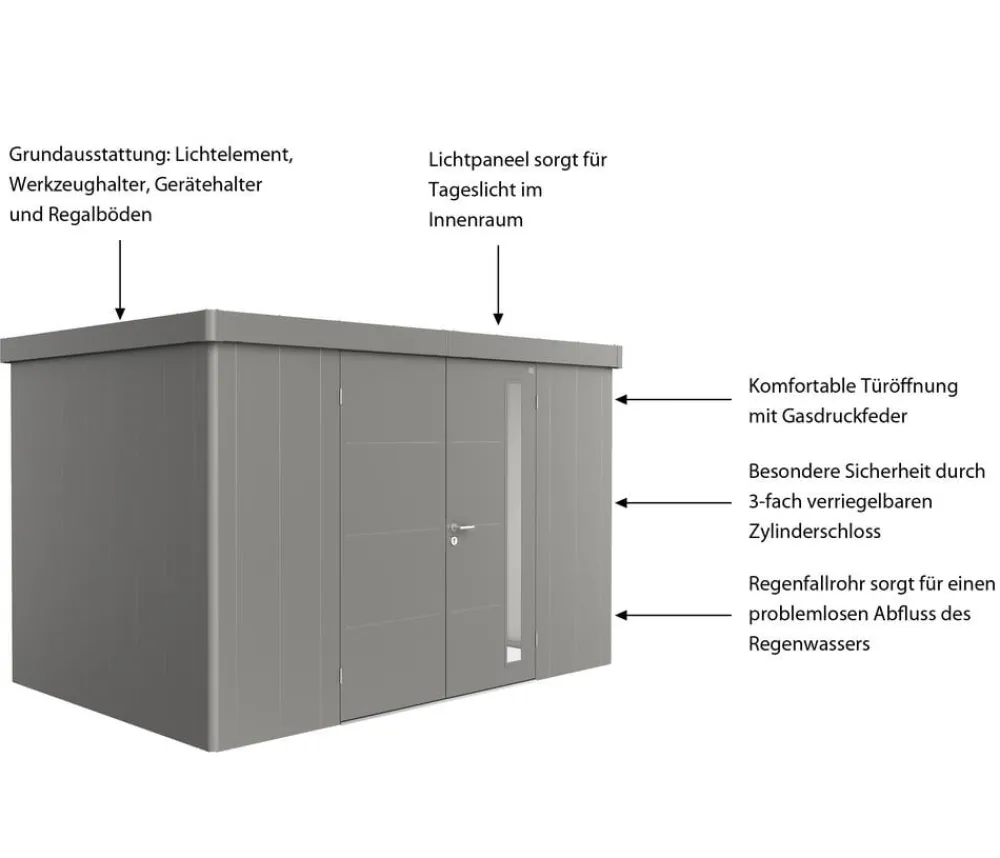 biohort Gartenhäuser & Gerätehäuser - Gerätehaus Neo 2D, ca. B348/H222/T236 cm Quarzgrau