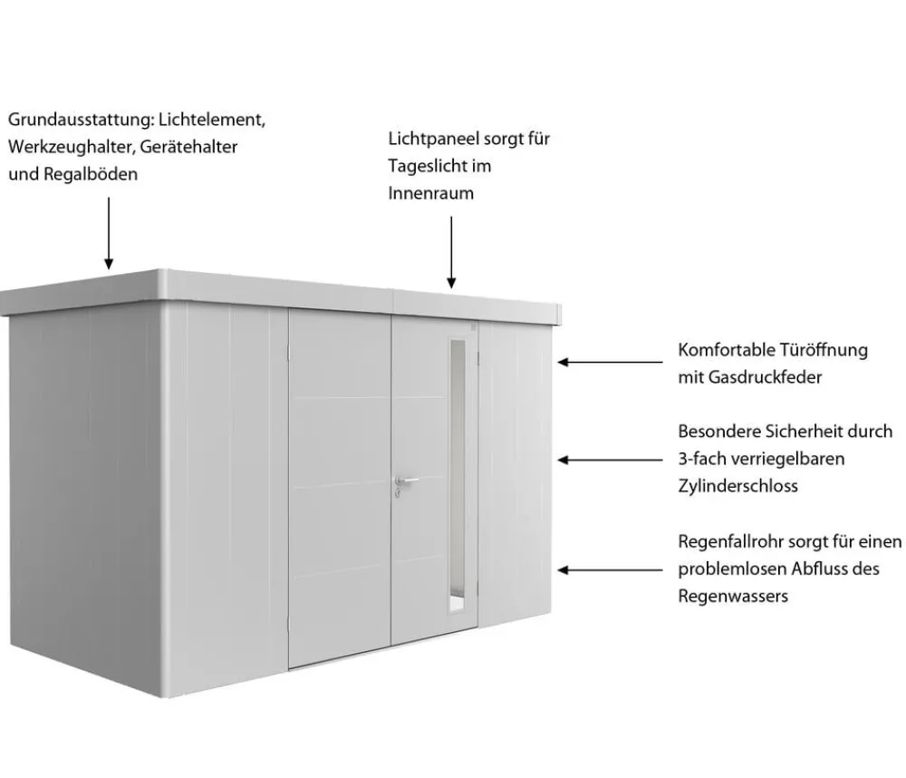 biohort Gartenhäuser & Gerätehäuser - Gerätehaus Neo 1D, ca. B348/H222/T180 cm Silber