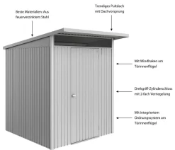 biohort Gartenhäuser & Gerätehäuser - Metallgerätehaus AvantGarde ECO A1, ca. B180/H218/T220 cm Silber