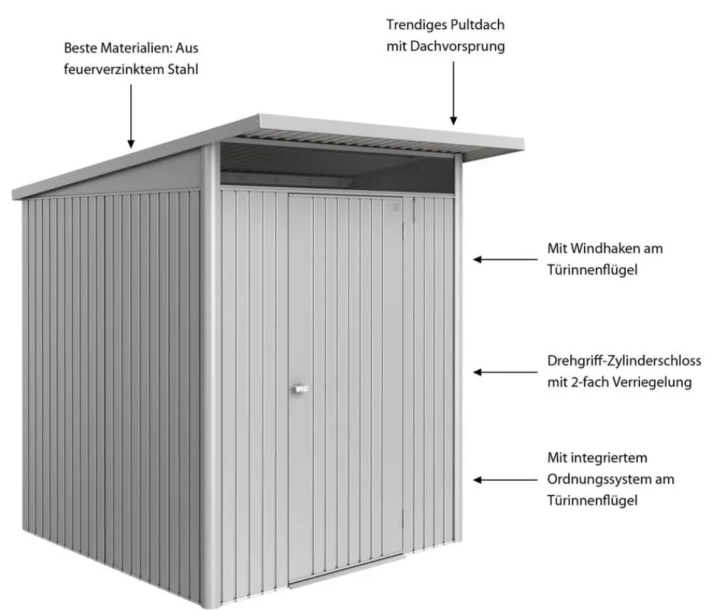 biohort Gartenhäuser & Gerätehäuser - Metallgerätehaus AvantGarde ECO A1, ca. B180/H218/T220 cm Silber