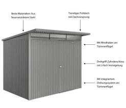 biohort Metallgerätehaus AvantGarde ECO A5, ca. B260/H218/T220 cm Quarzgrau Discount