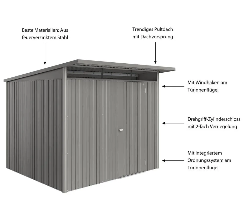 biohort Gartenhäuser & Gerätehäuser - Metallgerätehaus AvantGarde ECO A6, ca. B260/H218/T260 cm Quarzgrau