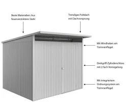 biohort Gartenhäuser & Gerätehäuser - Metallgerätehaus AvantGarde ECO A6, ca. B260/H218/T260 cm Silber