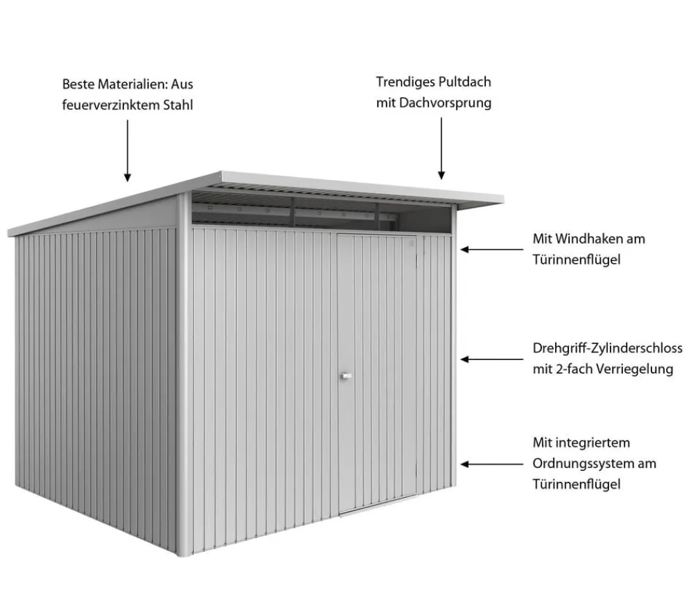 biohort Gartenhäuser & Gerätehäuser - Metallgerätehaus AvantGarde ECO A6, ca. B260/H218/T260 cm Silber