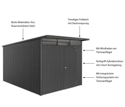 biohort Gartenhäuser & Gerätehäuser > Metallgerätehaus AvantGarde ECO A8, ca. B260/H222/T380 cm